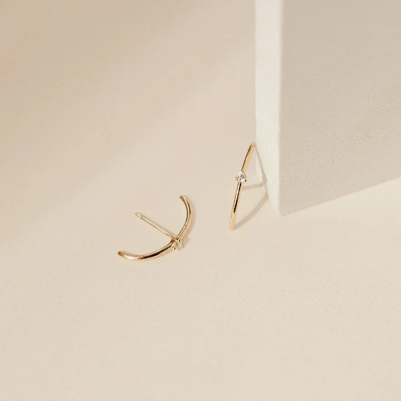 women minimalistic gold earrings -Arc Studs