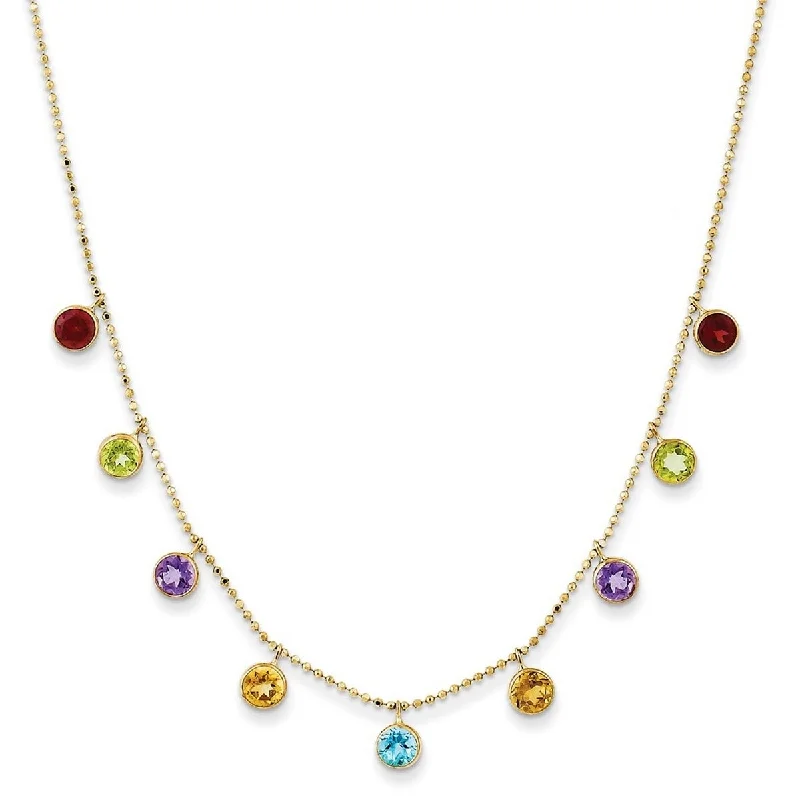 women birthday gift necklaces -Curata 14k Yellow Gold Dangle Polished Multi color Genuine Gemstone Necklace, 18"