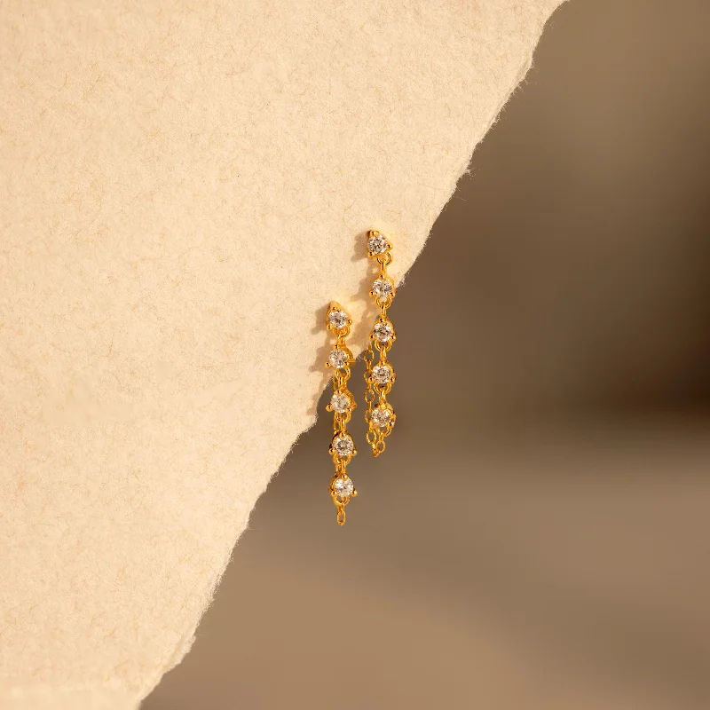 women pearl stud earrings -Diamond Chain Drop Earrings