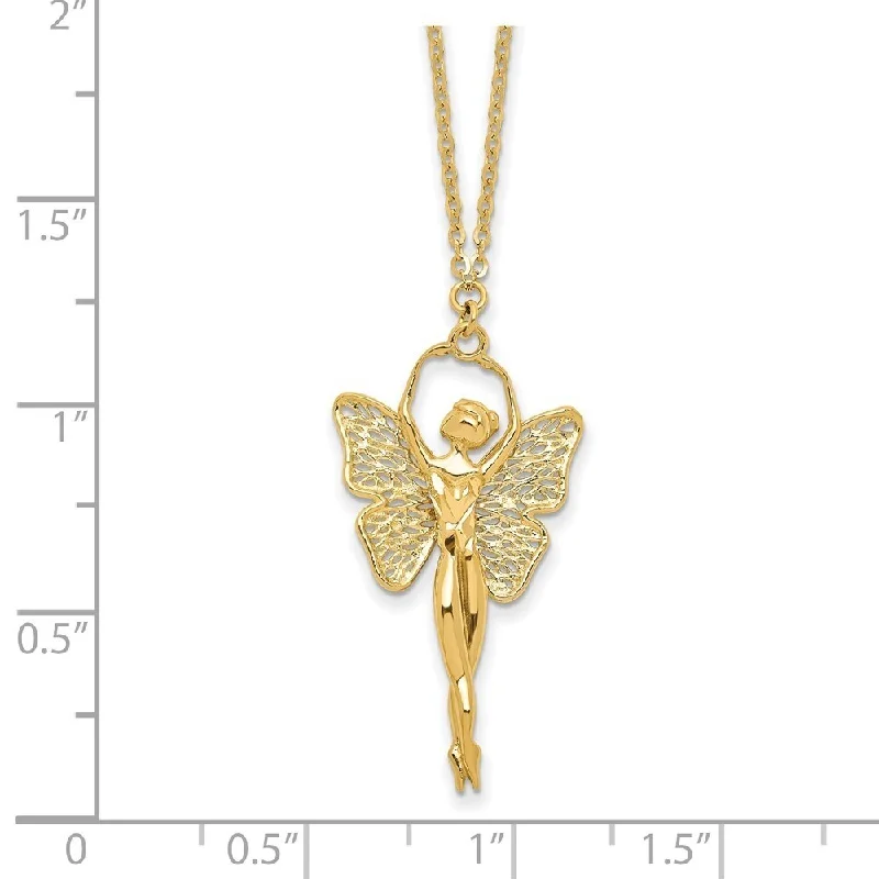 women friendship necklaces -Curata 14k Yellow Gold Polished and Filigree Fairy Necklace, 18"