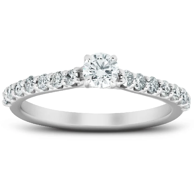 women stacked engagement rings -3/4 Ct TDW Diamond Side Stone Engagement Ring 14k White Gold Lab Created