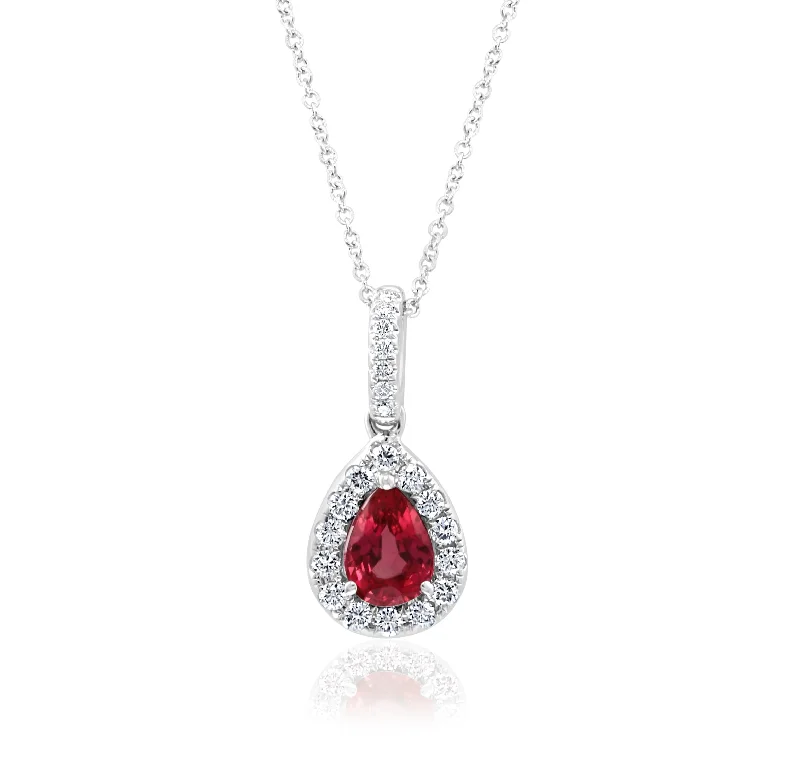 women opal necklaces -14K White Gold Ruby and Diamond Necklace