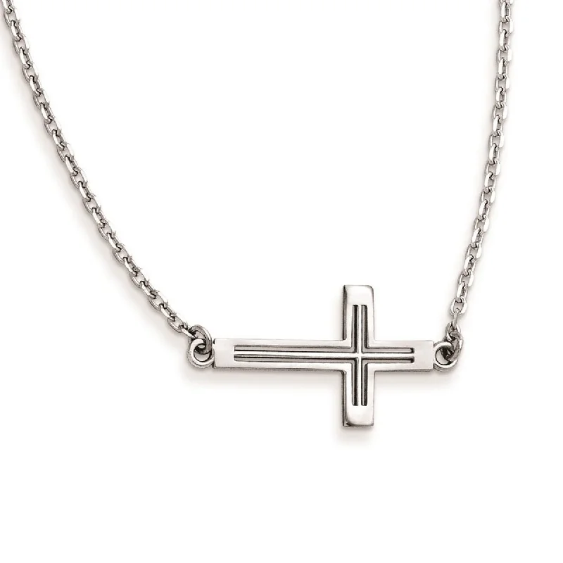 women chic necklaces -Curata 14k Yellow, Rose or White Gold Polished Sideways Cut out Cross Necklace, 19"