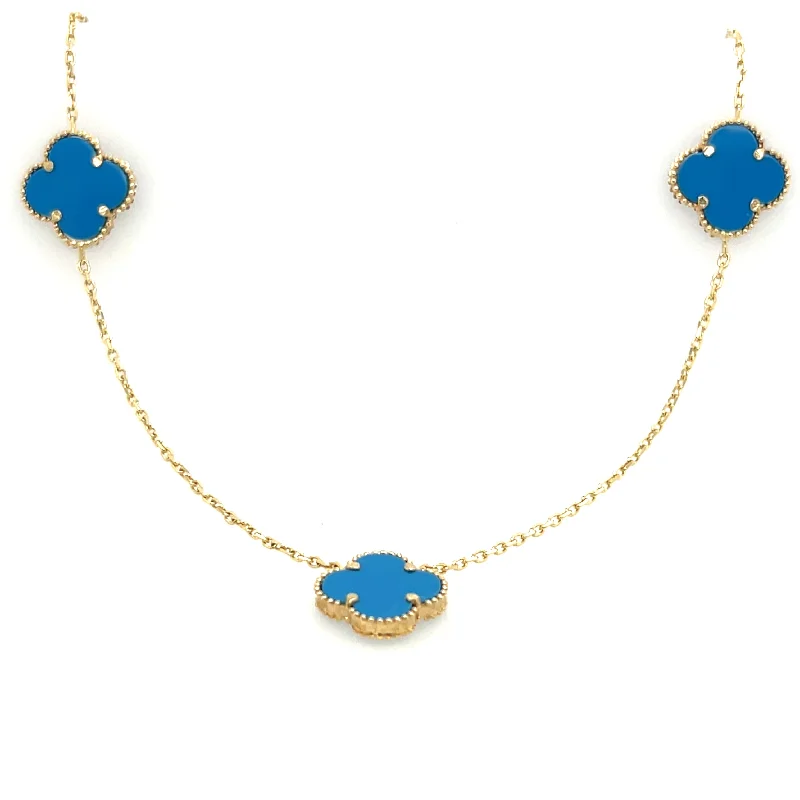 women gold necklaces -14K Yellow Gold Turquoise Motif Necklace