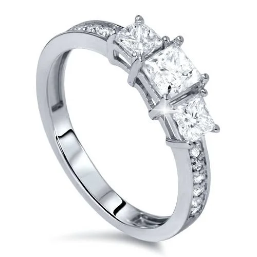 women one-of-a-kind engagement rings -1 1/4ct Three Stone Princess Cut Diamond Engagement Ring 14K White Gold