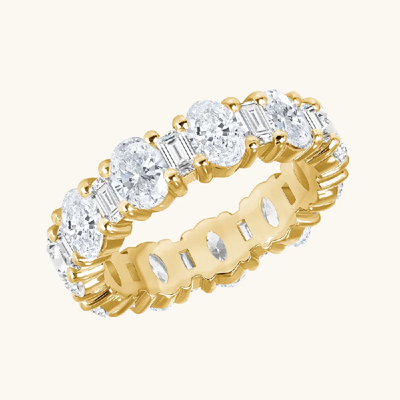 women gemstone wedding rings -Oval + Baguette Diamond Eternity Band