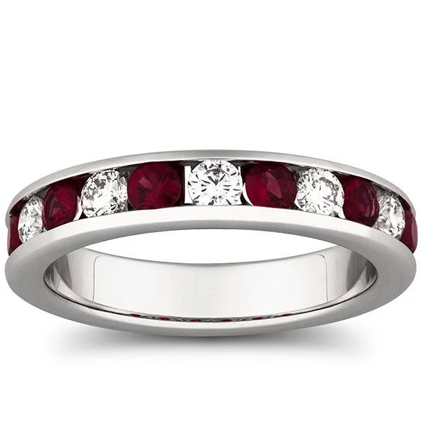 women cushion-cut engagement rings -1ct Ruby & Diamond Channel Set Wedding Ring 14K White Gold