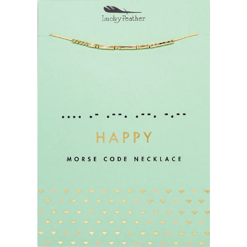 women stackable necklaces -Morse Code Necklace - Happy