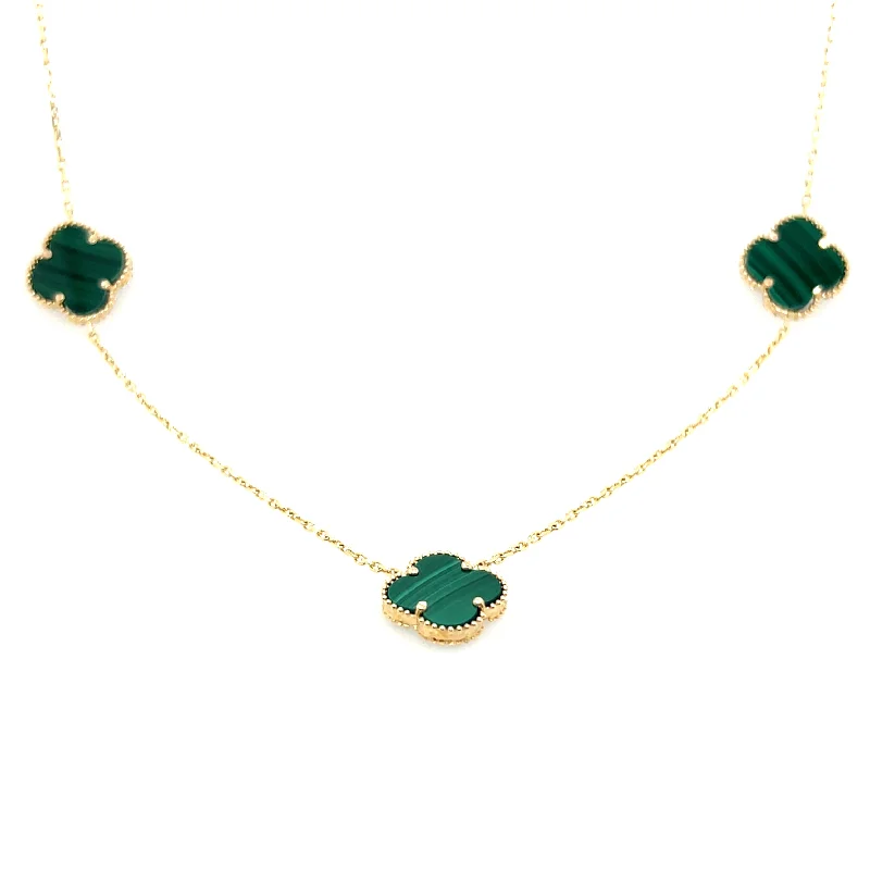 women geometric pendant necklaces -14K Yellow Gold Malachite Motif Necklace