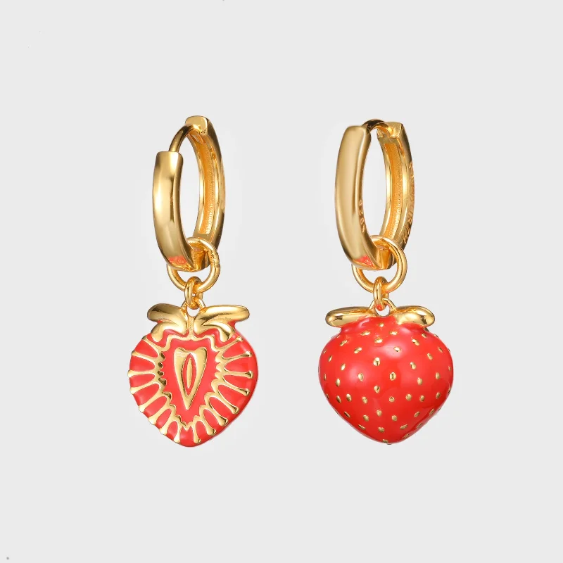 women personalized earrings -Strawberries - Gold Earrings