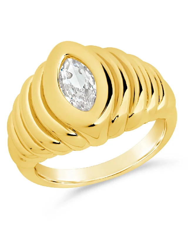 women adjustable wedding rings -CZ Studded Croissant Ring