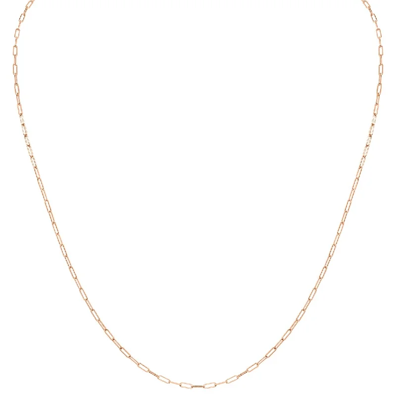 women simple gold necklaces -Marquee Jewels 14K Pink Gold 1.5MM Dainty Paperclip Necklace With Lobster Clasp - 18 Inch