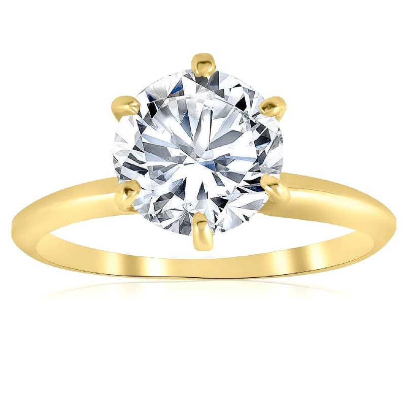 women romantic engagement rings -2ct Solitaire Moissanite Engagement Ring Round Brilliant 14k Yellow Gold