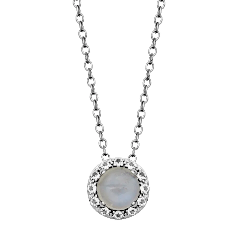 women affordable necklaces -Sterling Silver Blue Rainbow Moonstone and White Topaz Necklace