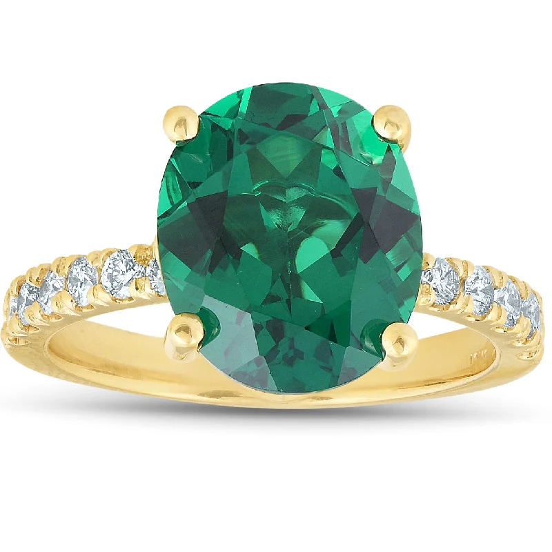 women halo engagement rings -Emerald & Diamond 3/8 ct Ring 14k Yellow Gold