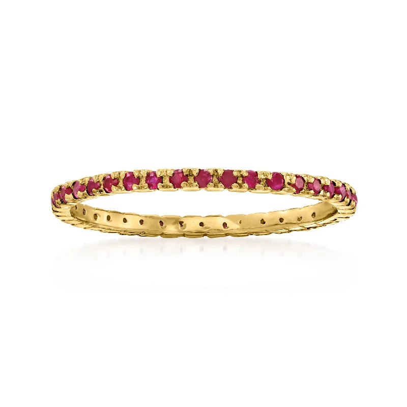 women classic wedding engagement rings -Ross-Simons Ruby Eternity Band in 14kt Yellow Gold