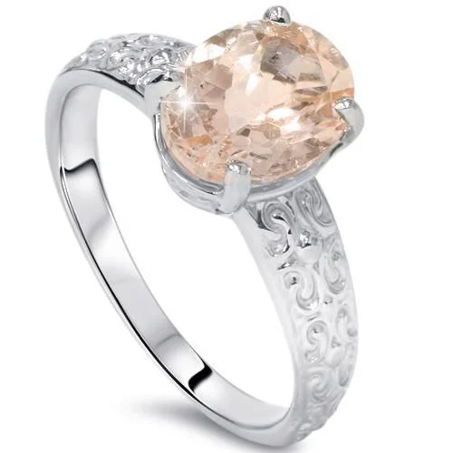 women forever engagement rings -2ct Oval Morganite Vintage Ring 14K White Gold