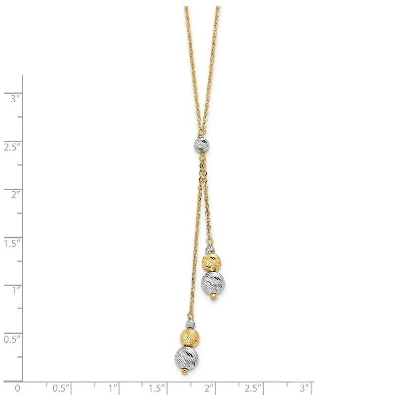 women nature-inspired necklaces -Curata 14k Two tone Gold Polished and Textured Bead Lariat Necklace 15.5+1.5"