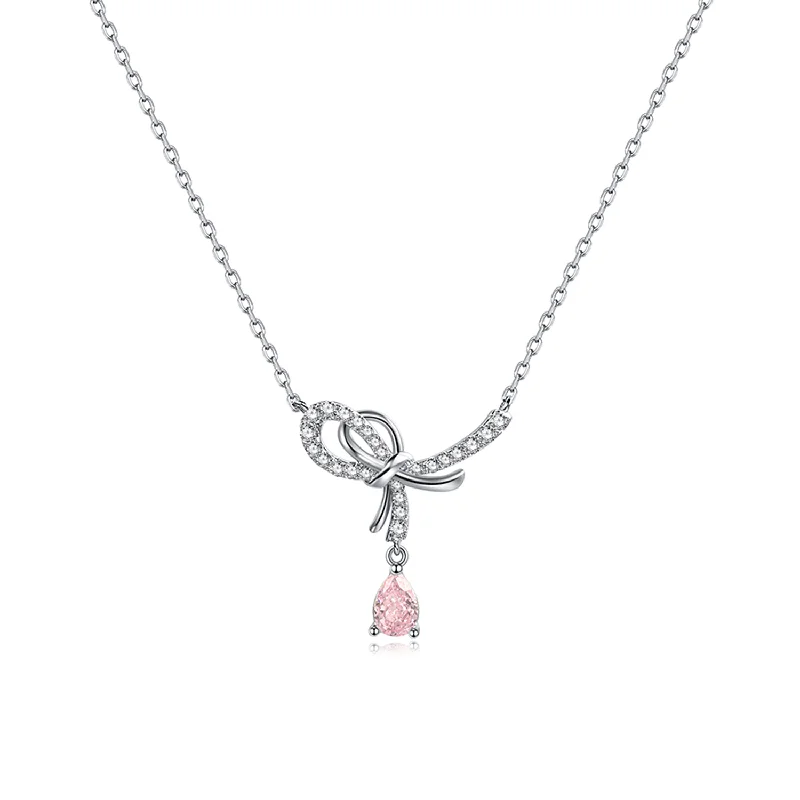 women vintage-inspired necklaces -FANCIME “My Fairy Lady” Sweet Bow Dangling Sterling Silver Necklace