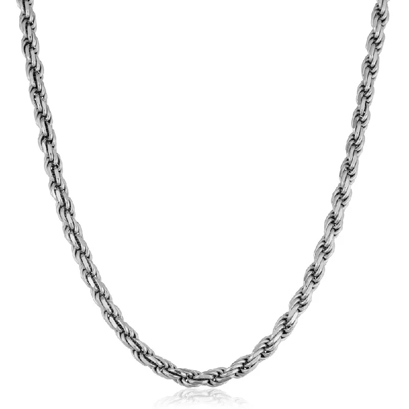 women romantic gift necklaces -Fremada Italian Rhodium Plated Sterling Silver Men's 5.50-mm Rope Chain Necklace (18 - 36 inches)