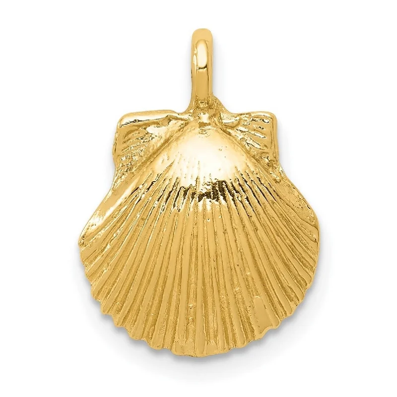 women double-layer necklaces -Curata 14k Yellow Gold 18" Solid Large Textured Seashell Necklace - 18.6x12.8mm