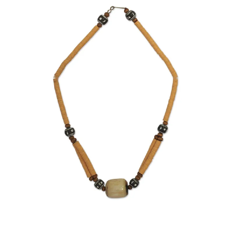 women timeless necklaces -Handmade 'Yellow Laafi' Terracotta Beaded Necklace (Ghana)