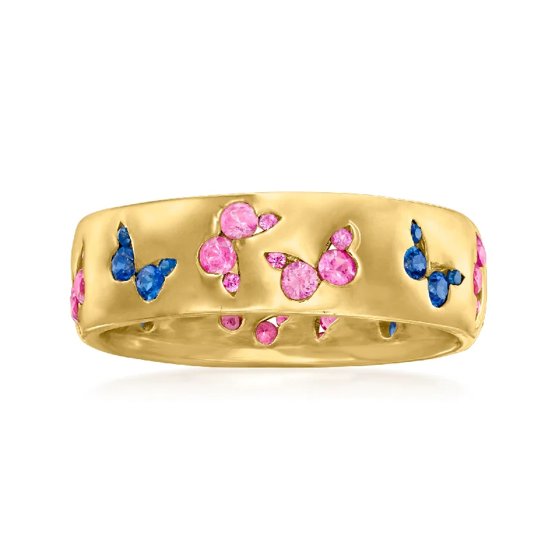 women personalized wedding rings -Ross-Simons Pink and Blue Sapphire Butterfly Ring in 18kt Gold Over Sterling