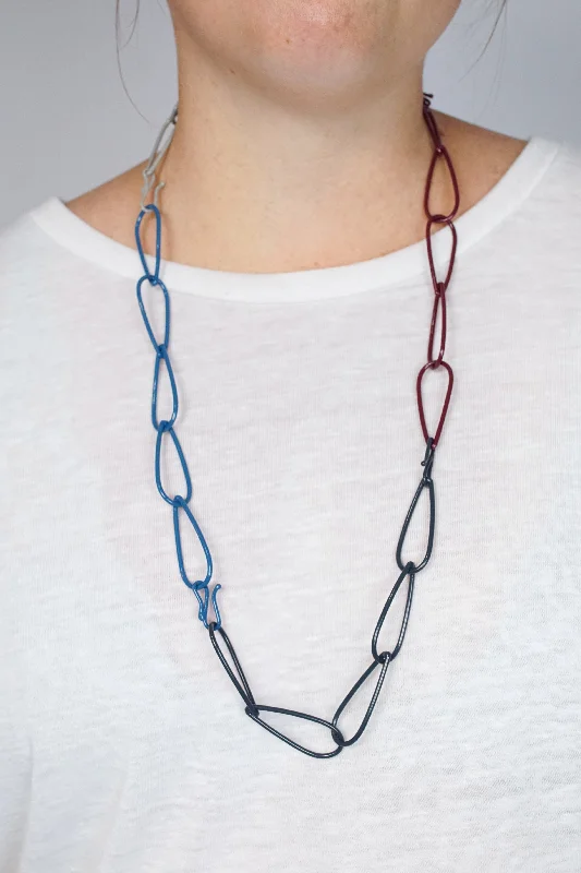 women charm necklaces -Long Modular Necklace in Azure Blue, Midnight Grey, Lush Burgundy, and Stone Grey