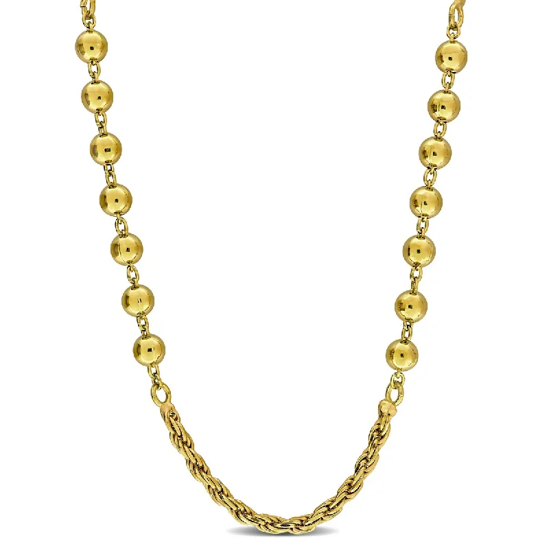 women trendy necklaces -Miadora 2.5mm Rope 5mm Bead Necklace in Yellow Plated Sterling Silver