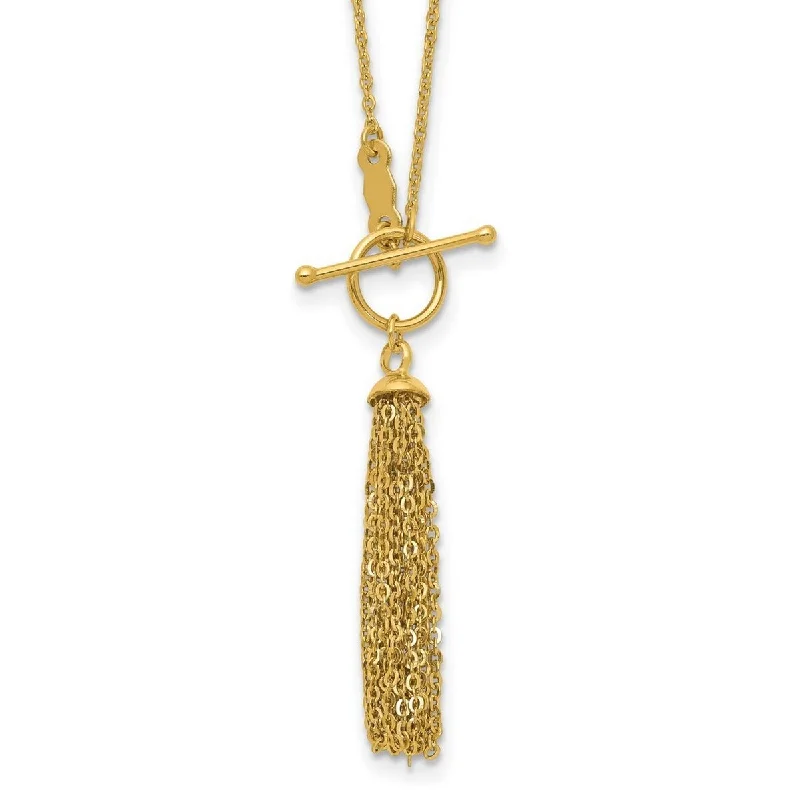 women eco-friendly necklaces -Curata 14k Yellow Gold Cable Chain Tassel Toggle Necklace, 18"