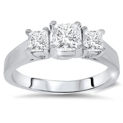 women bridal jewelry engagement rings -1 1/4ct Three Stone Diamond Ring 14K White Gold