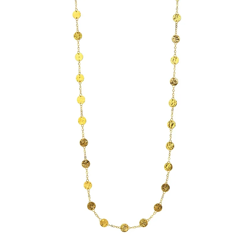 women minimalist necklaces -Marquee Jewels 14K Solid Yellow Gold Long Chain Necklace with Hammered Discs