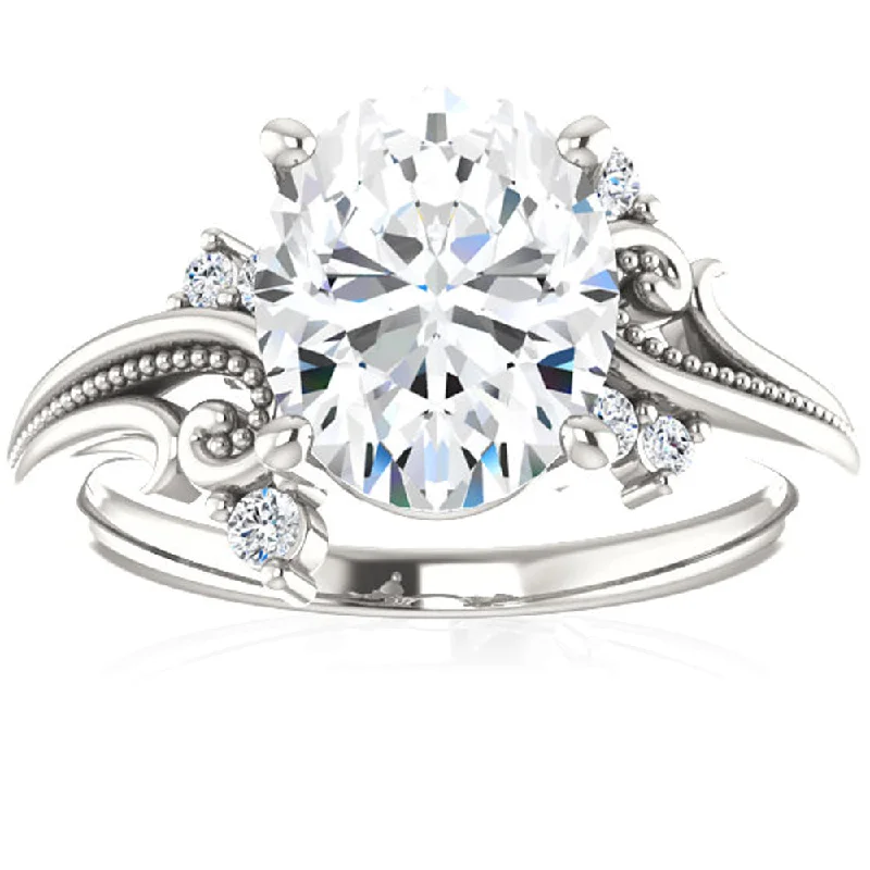 women luxury engagement rings -2 1/5 Ct Oval Moissanite & Lab Grown Diamond Engagement Ring 14k White Gold