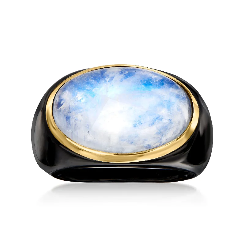 women halo engagement rings -Ross-Simons Moonstone and Black Agate Ring With 14kt Yellow Gold