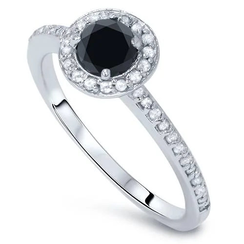 women elegant vintage engagement rings -5/8ct Black & White Diamond Ring 14K White Gold