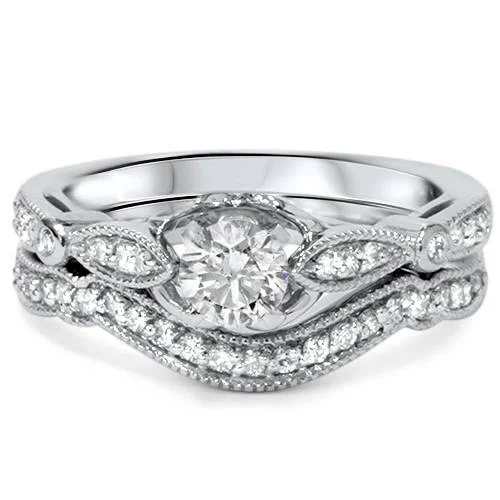 women cushion-cut engagement rings -3/4ct Diamond Engagement Wedding Ring Set 14K White Gold