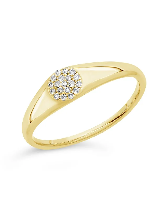 women stackable engagement rings -14K Gold Diamond Circle Signet Ring