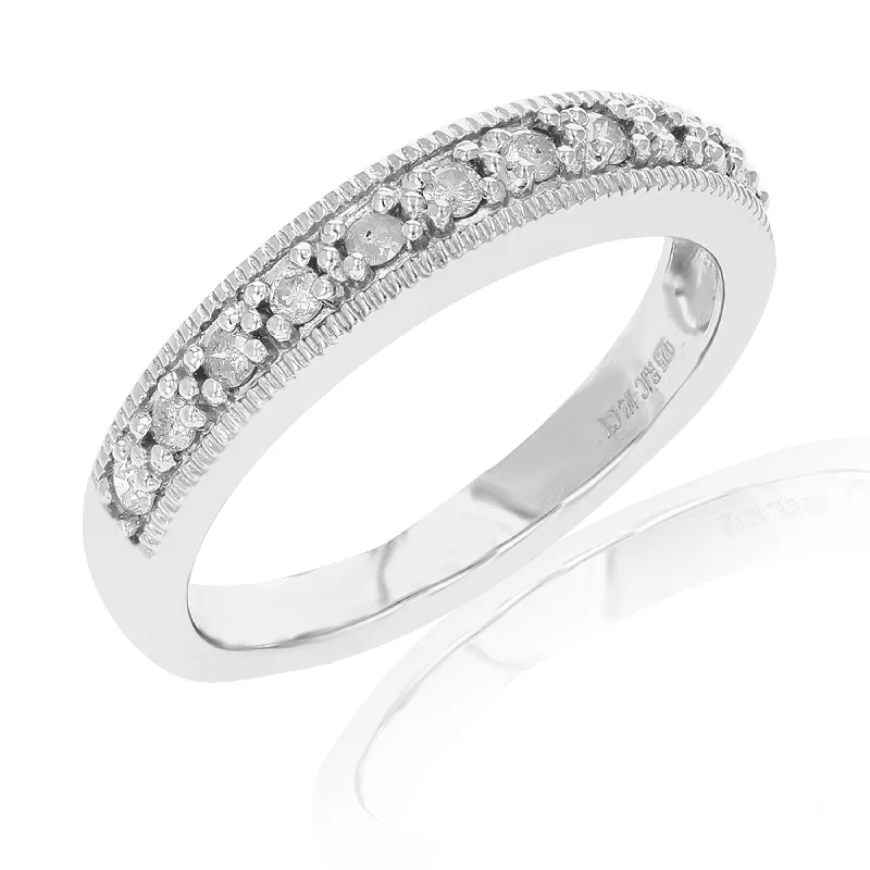 women double halo engagement rings -1/4 cttw Diamond Ring Wedding Band in .925 Sterling Silver with Rhodium Prong