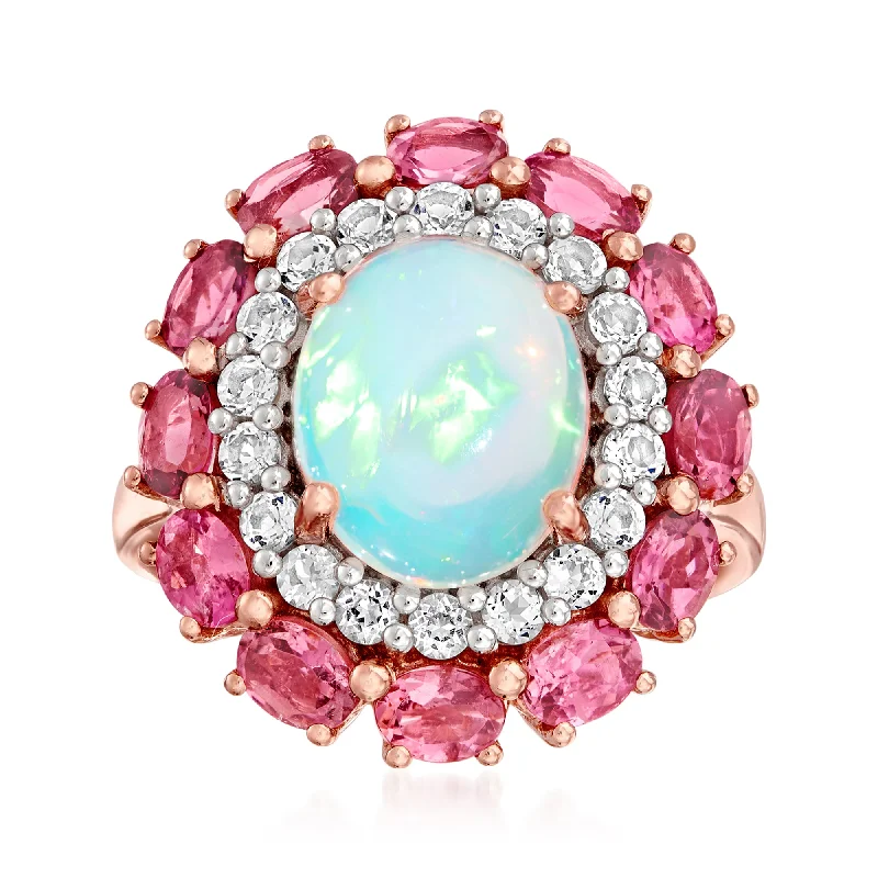 women double halo engagement rings -Ross-Simons Opal, Pink Tourmaline and . White Topaz Ring in 18kt Rose Gold Over Sterling