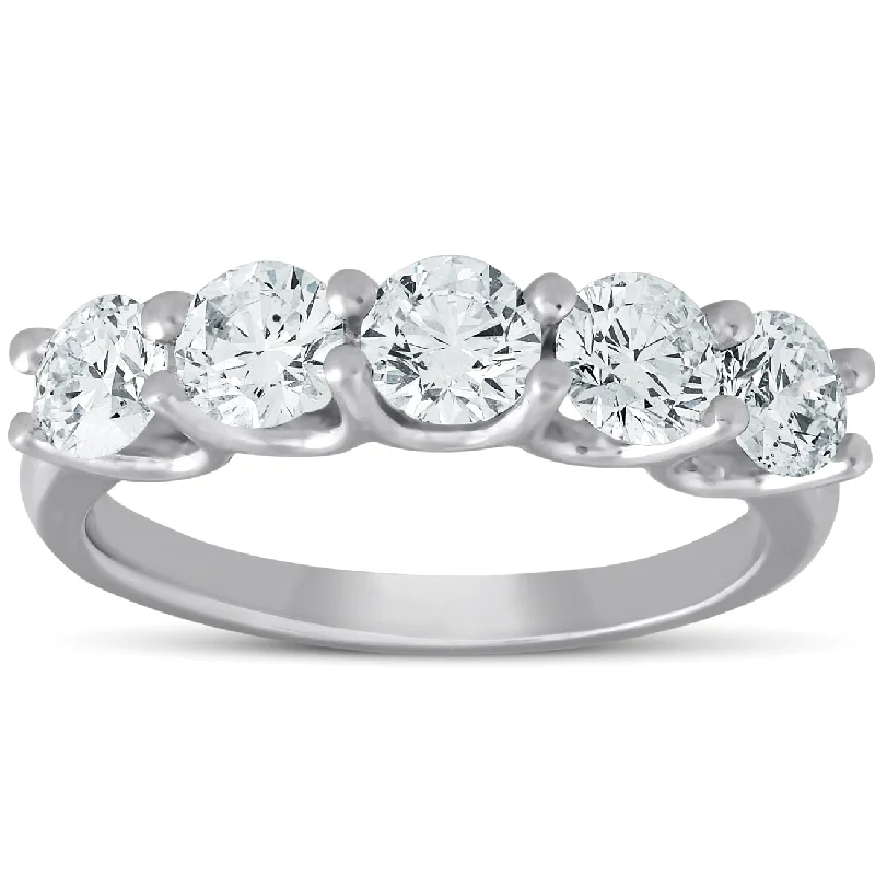 women classic princess-cut engagement rings -1 1/2 Ct EX3 Lab Grown Diamond Five Stone Wedding Ring 14k White Gold EX3 Lab Grown