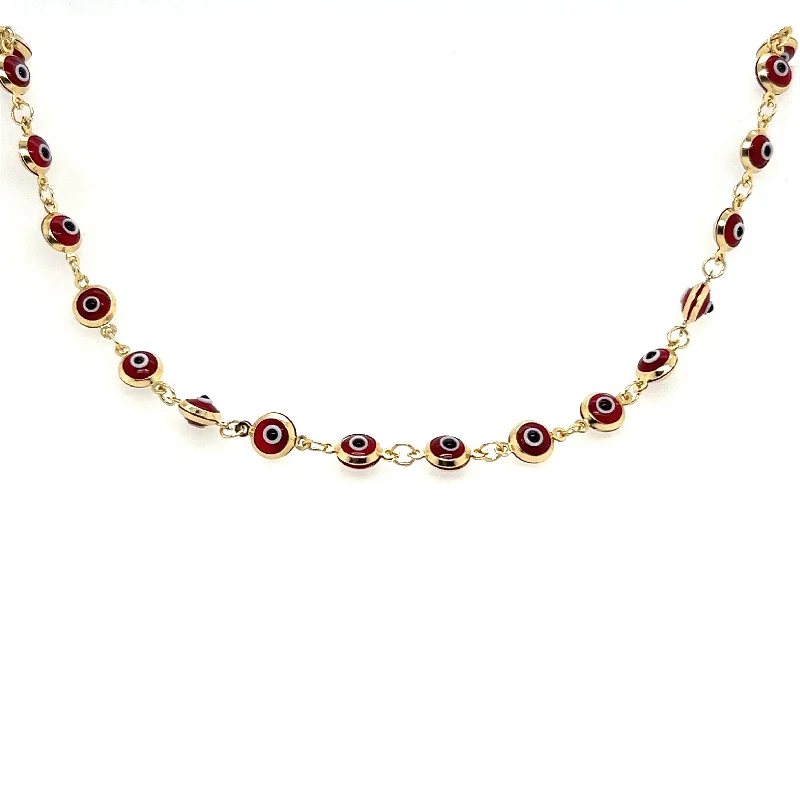 women luxury designer necklaces -14K Yellow Gold Red Turkish Evil Eye Necklace