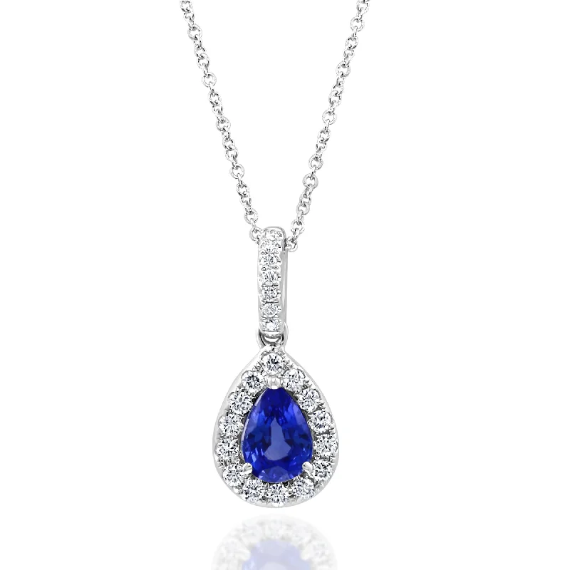 women sapphire necklaces -18K White Gold Sapphire and Diamond Necklace