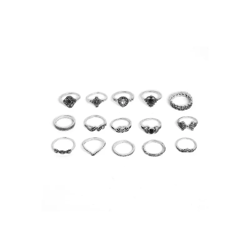 women antique engagement rings -Pack Of 15 Oxidised Ring