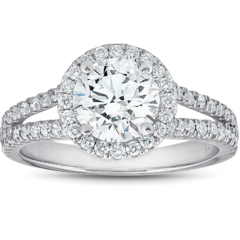 women timeless engagement rings -2 Ct tdw Diamond Halo Split Band Engagement Ring 14k White Gold