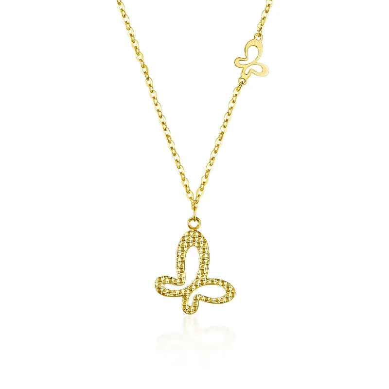 women pendant necklaces -FANCIME "Golden Kiss" Butterfly 14K Yellow Gold Necklace