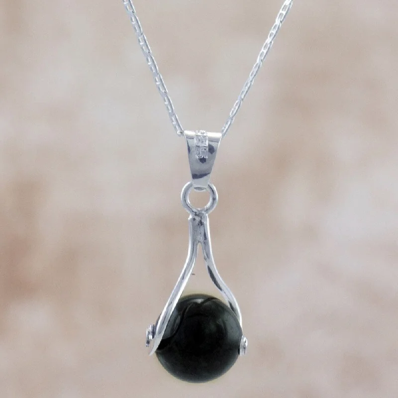 women vintage pendant necklaces -Handmade Sterling Silver 'Dark Maya' Jade Necklace (Guatemala)