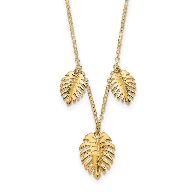 women diamond necklaces -Curata 14k Yellow Gold Polished Dangle Palm Leaves Necklace, 16.75"