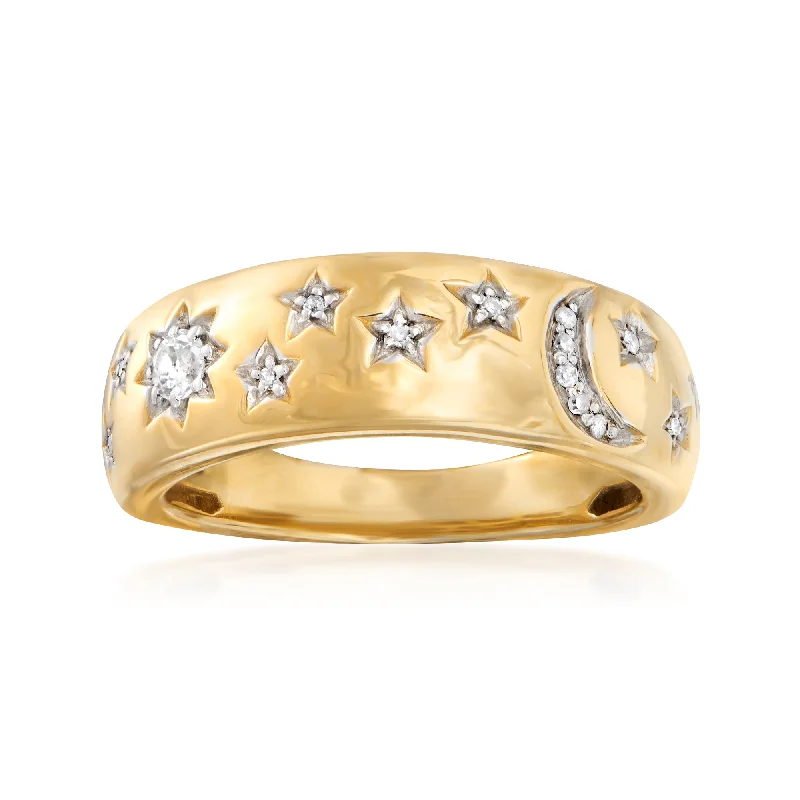 women solitaire engagement rings -Ross-Simons Diamond Moon and Star Ring in 18kt Gold Over Sterling