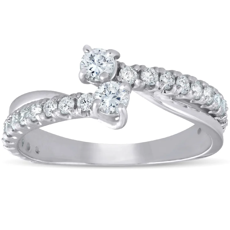 women unique diamond engagement rings -1Ct Two Stone Diamond Engagement Forever Us Ring 14K White Gold Anniversary Band