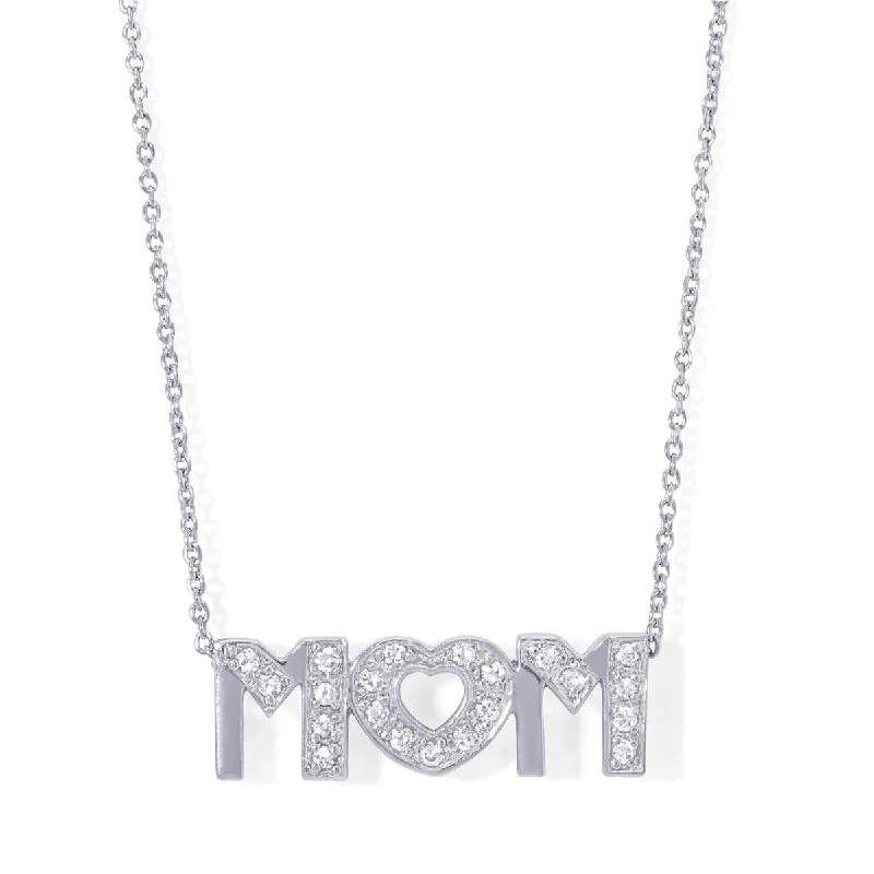 women radiant-cut necklaces -Silver Plated Mom Cubic Zirconia Pendant Necklace